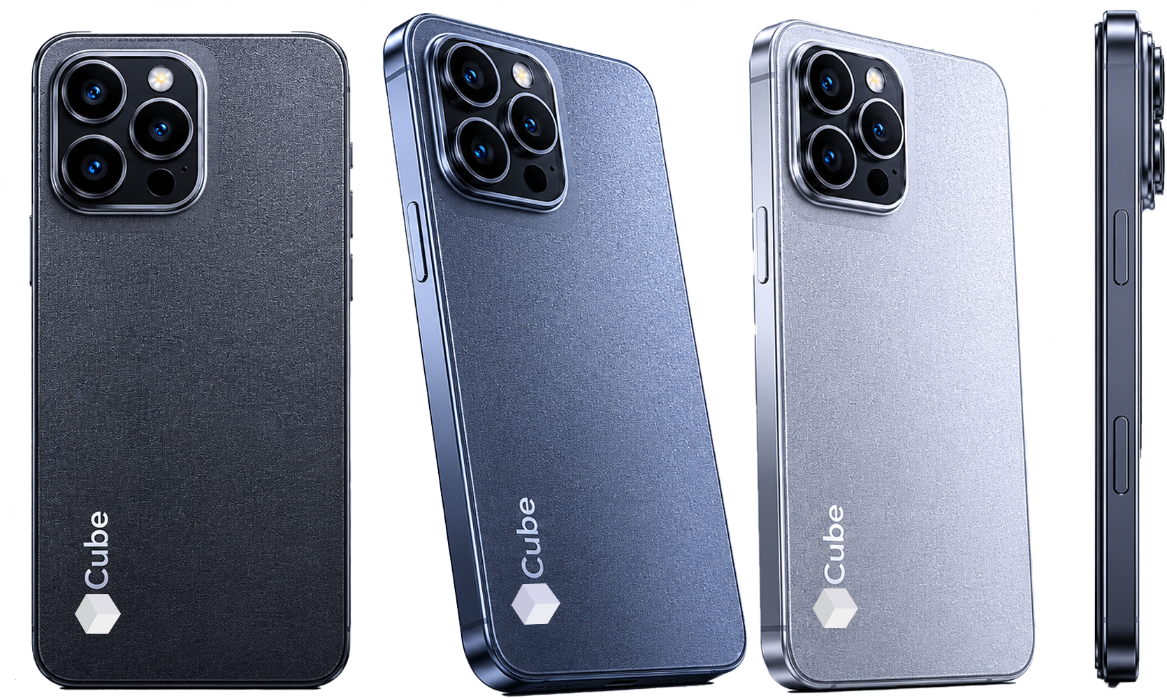 The Cube Sovereign Phone in graphite, blue and silver